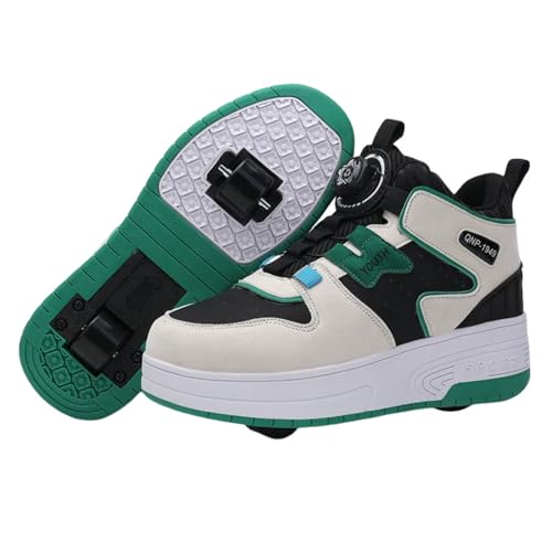 Surwin Schuhe mit Rollen Kinder Mädchen Jungen, Drehschnalle Halbhoher Turnschuhe mit Einziehbaren Hinterrädern, Rollschuhe Schuhe Skateboardschuhe Roller Skate Shoes Rollschuhe (Grün,35) von Surwin