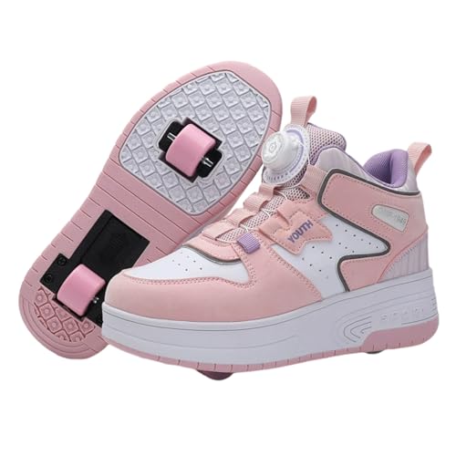 Surwin Schuhe mit Rollen Kinder Mädchen Jungen, Drehschnalle Halbhoher Turnschuhe mit Einziehbaren Hinterrädern, Rollschuhe Schuhe Skateboardschuhe Roller Skate Shoes Rollschuhe (Rosa,35) von Surwin