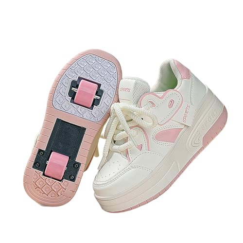 Surwin Schuhe mit Rollen Kinder Mädchen Jungen, Liebe Schnürschuh Turnschuhe mit Einziehbaren Hinterrädern, Rollschuhe Schuhe Skateboardschuhe Roller Skate Shoes Rollschuhe Sneaker (Rosa,39) von Surwin