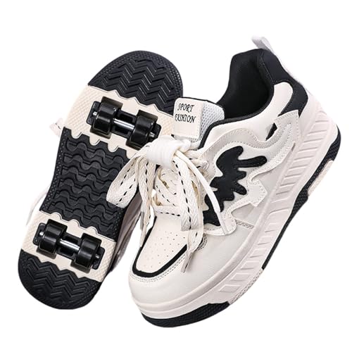 Surwin Schuhe mit Rollen Kinder Mädchen Jungen, Schleife Vier Räder Turnschuhe mit Einziehbaren Hinterrädern, Rollschuhe Schuhe Skateboardschuhe Roller Skate Shoes Rollschuhe Sneaker (Schwarz,37) von Surwin