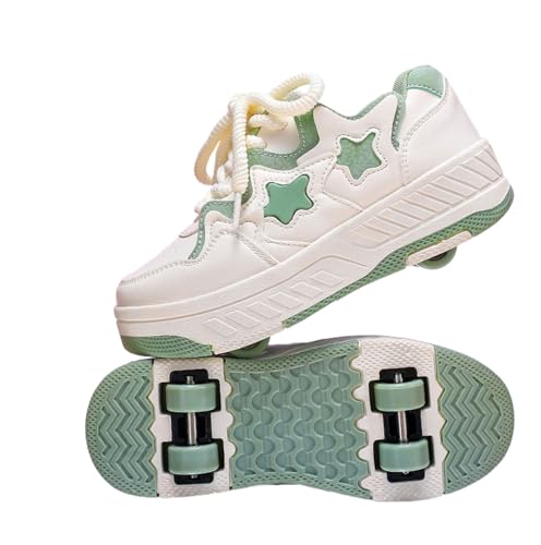 Surwin Schuhe mit Rollen Kinder Mädchen Jungen, Stern Stil Turnschuhe mit 4 Rollen Schnüren Design Rollschuhe Schuhe Skateboardschuhe Roller Skate Shoes Rollschuhe Sneaker (Grün,40) von Surwin