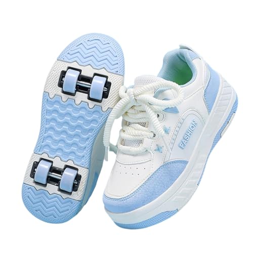 Surwin Schuhe mit Rollen Kinder Mädchen Jungen, Turnschuhe mit 4 Rollen Rollschuhe Schuhe Schnüren Design Skateboardschuhe Roller Skate Shoes Rollschuhe Sneaker für Sport (Hellblau,30) von Surwin