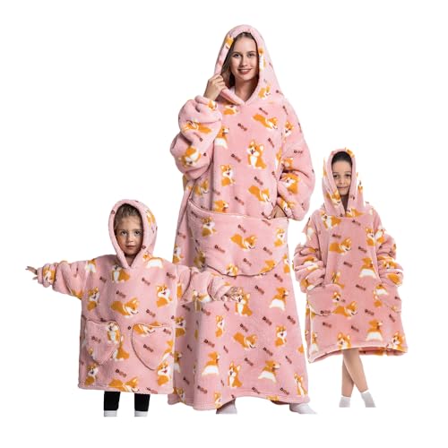 Surwin Übergroße Hoodie Decke für Herren Damen Kinder, Oversized Extra Lang Tragbare Decke Kawaii-Tier Weiche Warme Sherpa Sweatshirt Hoodie Decke mit Ärmeln und Tasche Kapuzenpullover von Surwin