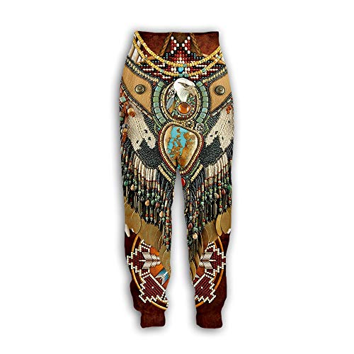 Surwin Unisex Jogger Hosen Herren Damen Trainingshose 3D American Indian Bedruckte Slim Fit Hose Jogginghose Hip Hop Streetwear Sporthose Baggy Kordelzug Freizeithosen (Juwel,3XL) von Surwin