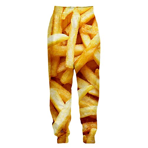 Surwin Unisex Jogger Hosen Herren Damen Trainingshose 3D Pommes Bedruckte Slim Fit Hose Jogginghose Hip Hop Streetwear Sporthose Baggy Kordelzug Freizeithosen Plus Size (Pommes Frites 1,M) von Surwin