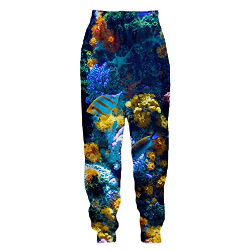 Surwin Unisex Jogger Hosen Herren Damen Trainingshose 3D Unterwasserwelt Druckte Slim Fit Hose Jogginghose Hip Hop Streetwear Sporthose Baggy Kordelzug Plus Size (Blau Gelb,L) von Surwin