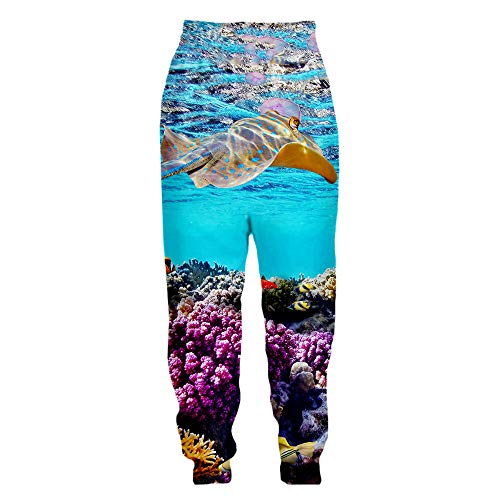 Surwin Unisex Jogger Hosen Herren Damen Trainingshose 3D Unterwasserwelt Druckte Slim Fit Hose Jogginghose Hip Hop Streetwear Sporthose Baggy Kordelzug Plus Size (Blaue Schildkröte,S) von Surwin