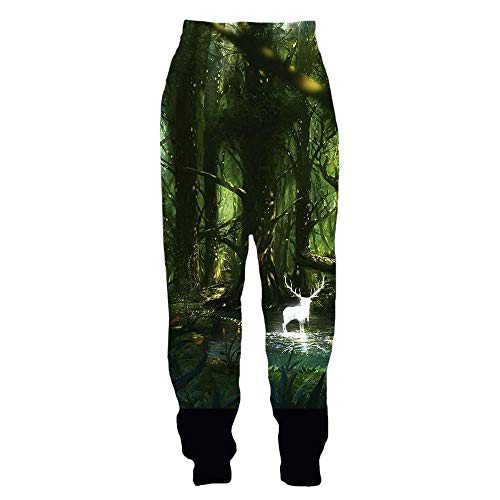 Surwin Unisex Jogger Hosen Herren Damen Trainingshose 3D Wald Hirsch Druckte Slim Fit Hose Jogginghose Hip Hop Streetwear Sporthose Baggy Kordelzug Plus Size (Grüner Wald 2,S) von Surwin