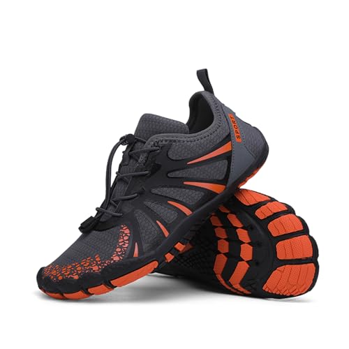 Surwin Barfuss Schuhe Damen Barfußschuhe Herren, rutschfest Wasserschuhe 39, Schnell Trocknend Schwimmschuhe Leicht Strandschuhe, Atmungsaktiv Barfussschuhe Weich Aquaschuhe, Anthracite Orange von Surwin