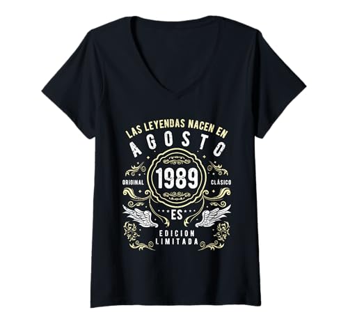 Damen Die Legenden wurden im August 1989 geboren T-Shirt mit V-Ausschnitt von Sus divertidos cumpleaños vintage