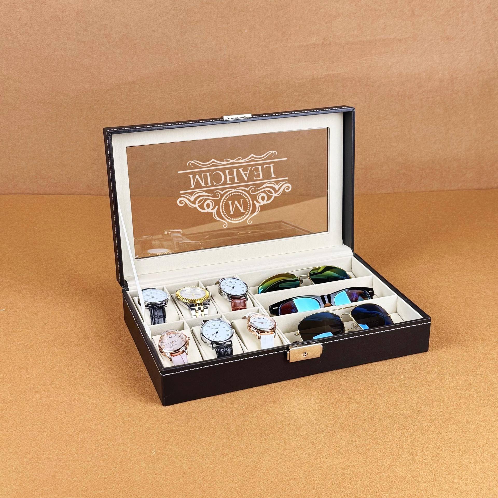 Custom 10 Slots Watch Box, Storage Case & Glasses Personalized For Men, Gift Dad Husband Boyfriend von SusSFinds