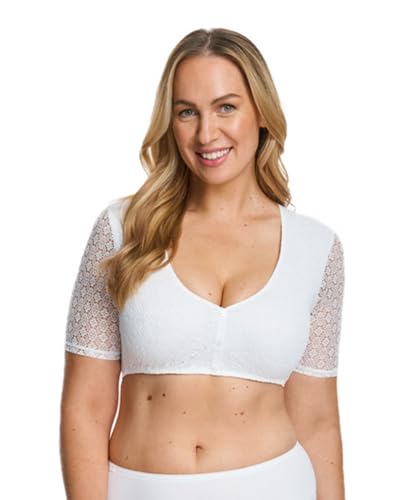 SUSA Damen Dirndlbluse - Größe 32-48 - Mit Spitze & V-Ausschnitt - Elegante halbarm Trachtenbluse mit Knöpfen - Elastisch & Blickdicht - Ideal für traditionelle Feierlichkeiten & Feste von Susa