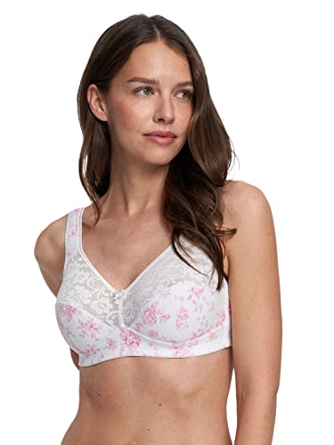 Susa BH Damen ohne Bügel Basic Damen-BHS mit genähten Cups & anatomisch geformtem Unterbrustband I Hoher, optimaler Halt I weiß/Rose-Print I 100D von Susa