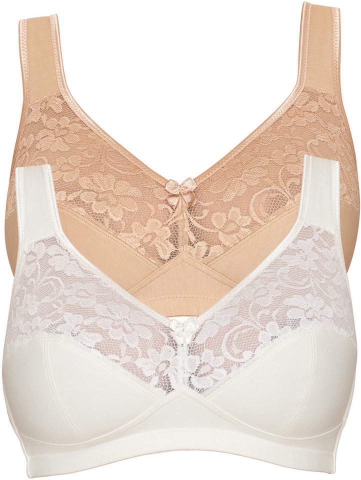 Susa Bügelloser BH Basic (2er Pack) Spitze, genähte Cups, Baumwollmix, elastisch, BH-Set von Susa