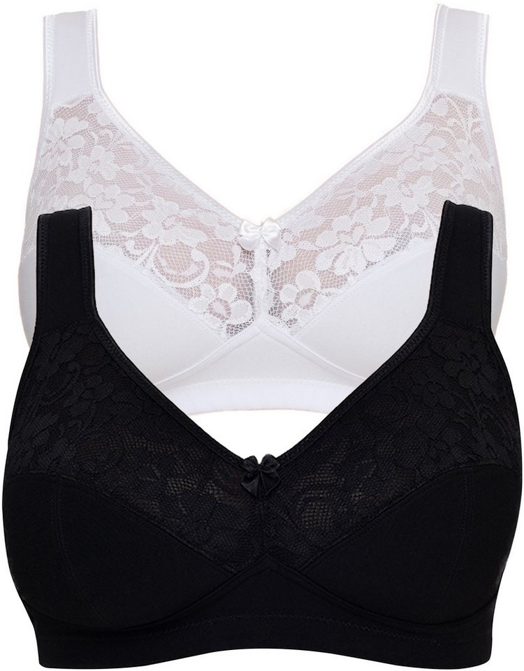 Susa Bügelloser BH Basic (2er Pack) Spitze, genähte Cups, Baumwollmix, elastisch, BH-Set von Susa