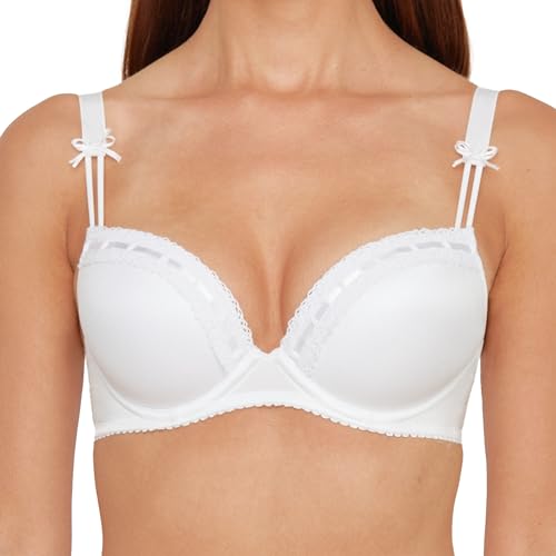 SUSA Wiesn-Zauber Dirndl BH 90A Weiß Bügel-Push-Up BH mit extra Schalen BH für ein umwerfendes Dekoletté mit einer Schmalspitze & Satinbändchen von Susa