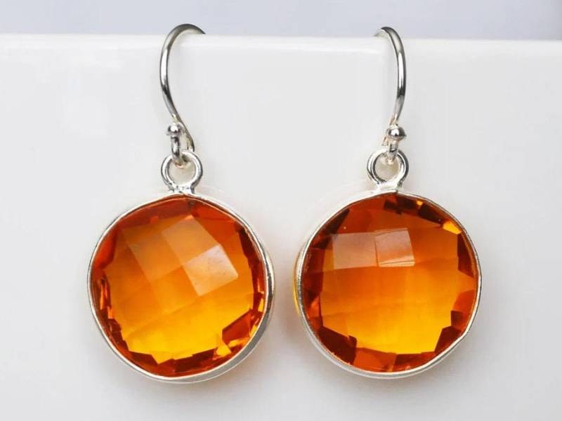 Citrin Ohrringe, November Geburtsstein Geburtstag Rund, Sterling Silber Oder 14K Gold Fill, Frau Geschenk, Brautjungfer Geschenk von Susabellas