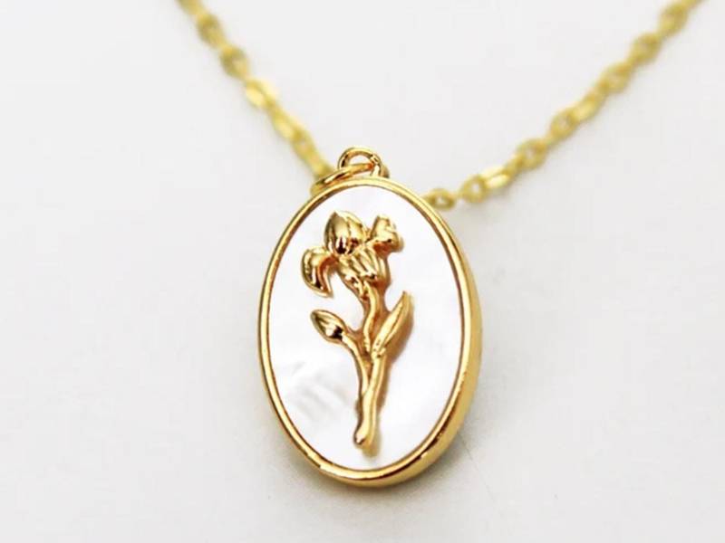 Februar Geburtsblume Halskette, Perle Iris Geburtsmonat Blume Mom Personalisierte Push Geschenk von Susabellas