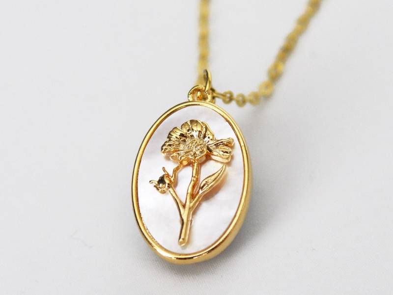 Ringelblumen Oktober Geburtsperlenkette 14K Vergoldet von Susabellas