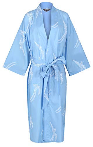 Susannah Cotton Designer Morgenmantel, Premium Bio Baumwolle Frauen Mädchen Damen Bademantel, Trendfarbe Marine-BLAU mit Blumen Printmuster, Kimono Hausmantel 100% Soft, leicht, lang Sleepwear Susannah Cotton Designer Morgenmantel, Premium Bio Baumwolle Frauen Mädchen Damen Bademantel, Trendfarbe Marine-BLAU mit Blumen Printmuster, Kimono Hausmantel 100% Soft, leicht, lang Sleepwear von Susannah Cotton