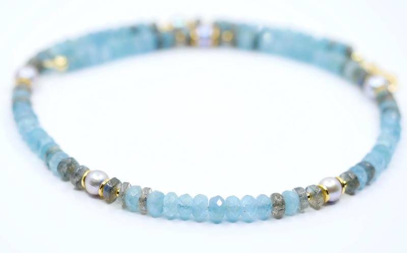 Aquamarin Kette Mit Labradorit Und Perle von SusanneKringsSchmuck
