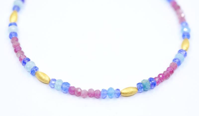 Armband Rosa Turmalin Mit Aquamarin Und Tansanit, 20cm von SusanneKringsSchmuck