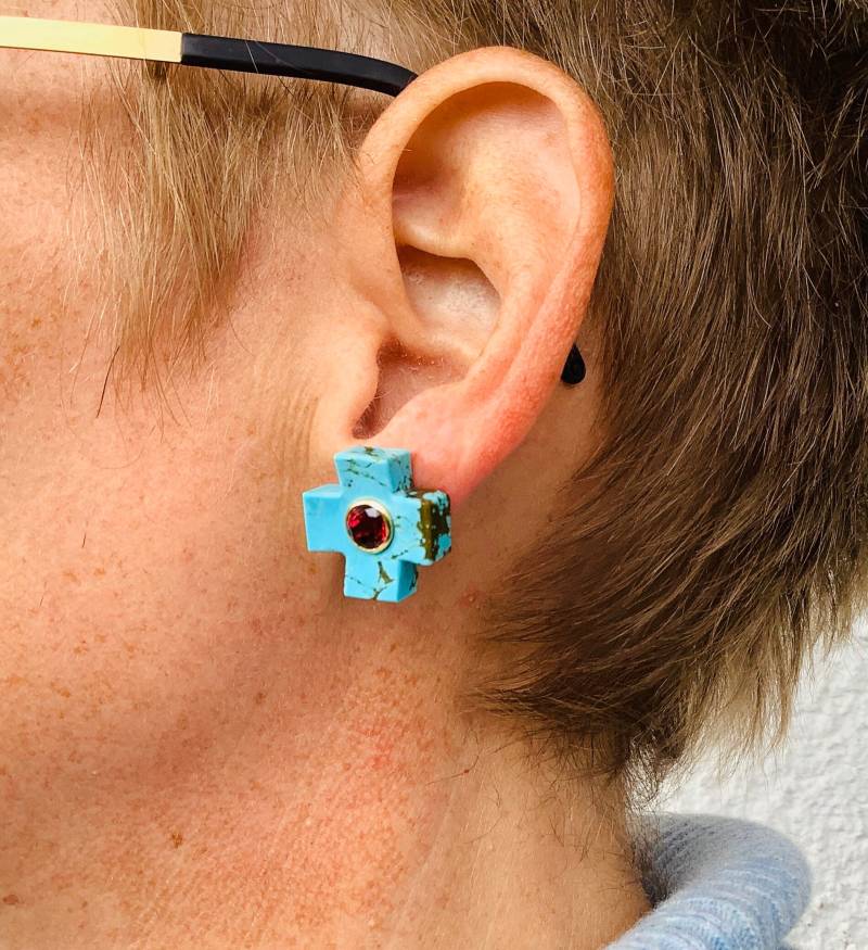 Granat Und Türkis Ohrringe Gold 750Er von SusanneKringsSchmuck