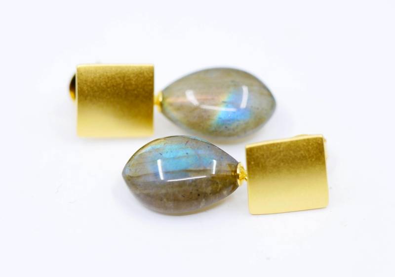 Labradorit Ohrringe Gold, Eckig von SusanneKringsSchmuck