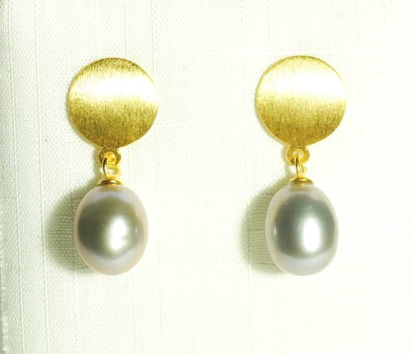 Ohrringe Gold Perle Grau von SusanneKringsSchmuck