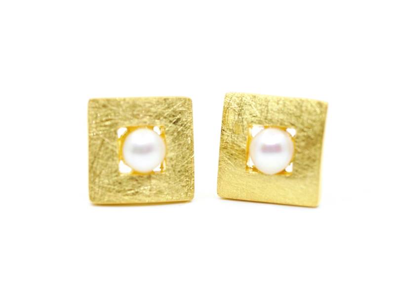 Perlen Ohrringe Gold Eckig von SusanneKringsSchmuck