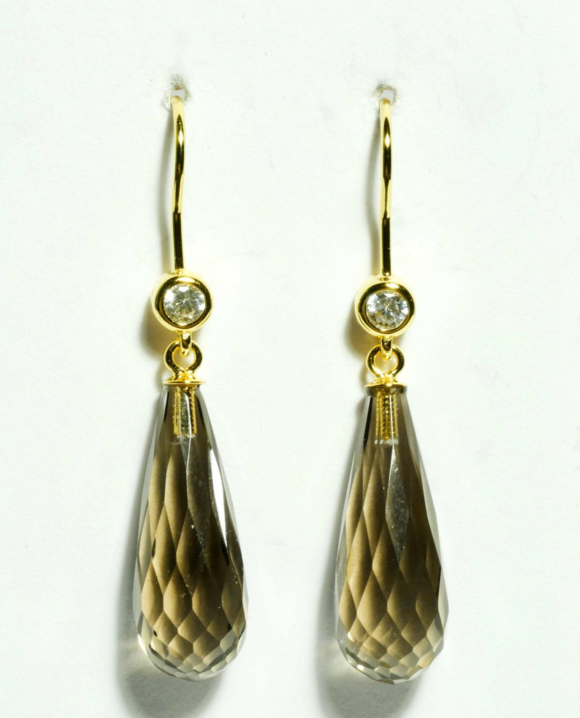 Rauchquarz Ohrringe Lang, Gold von SusanneKringsSchmuck