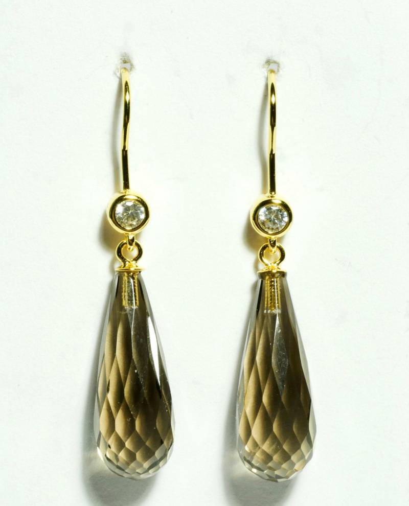 Rauchquarz Ohrringe Lang, Gold von SusanneKringsSchmuck