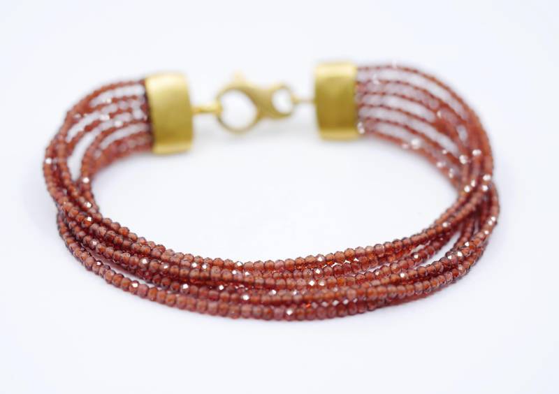 Rotes Granat Armband Mehrreihig, Länge 19cm von SusanneKringsSchmuck