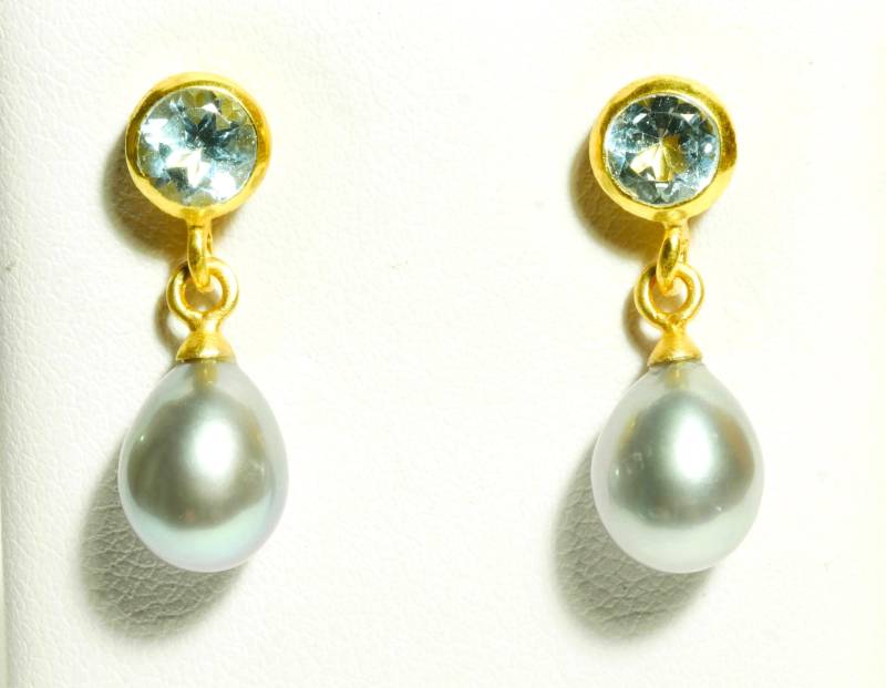 Topas Ohrringe Gold Mit Perle Graublau von SusanneKringsSchmuck