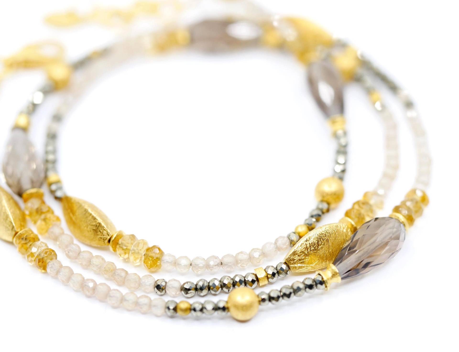 Zitrin Und Rauchquarz Kette Mit Pyrit, 45-47cm von SusanneKringsSchmuck