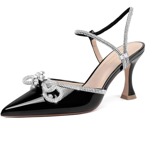 Susanny Damenschuhe, geschlossener Zehenbereich, Rhinstone, Hochzeit, niedriger Absatz, Slingback, klare Kitten-Heels, verstellbarer Riemen, spitzer Zehenbereich, Schleife, Pumps mit hohem Absatz Susanny Damenschuhe, geschlossener Zehenbereich, Rhinstone, Hochzeit, niedriger Absatz, Slingback, klare Kitten-Heels, verstellbarer Riemen, spitzer Zehenbereich, Schleife, Pumps mit hohem Absatz von Susanny