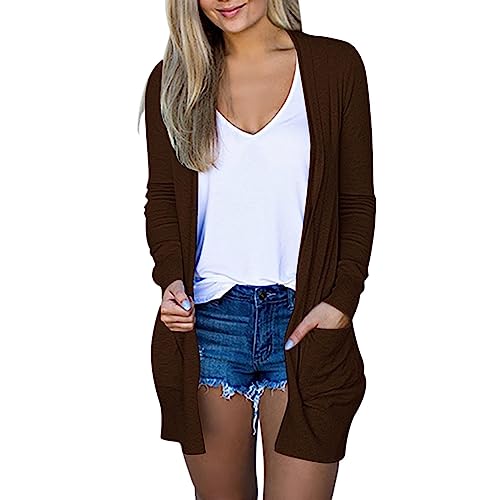 2023 Strickjacke Damen Lang Einfarbig Leichter Sommer Cardigan Herbst Mantel Blumendruck Mittellang Trenchcoat Long Windjacke Langarmshirt Sonnenschutzshirt Sommerjacke Urlaub Strand Bluse von Susenstone