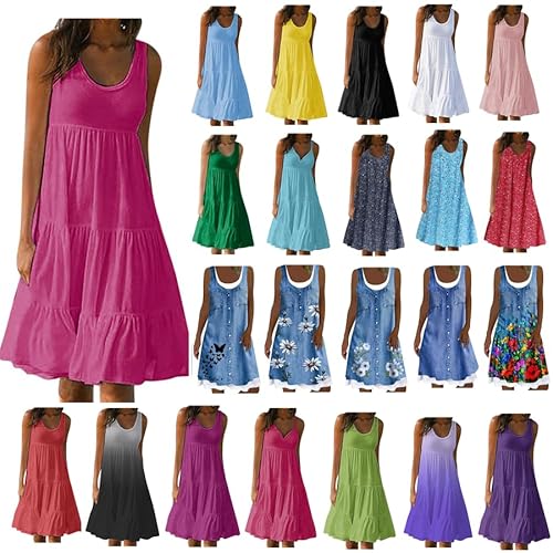 Sommerkleid Damen Kleid Bedrucktes Camisole-Kleid Sexy Knielang Ärmellos Sommer Kleider Swing Leichte Freizeitkleid Kurze Strandkleider Sexy Blumen Camisole-Kleid Elegant Tank Trägerkleid Minikleid von Susenstone