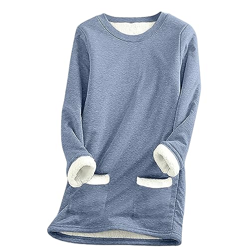 2023 Damen Fleece Sweatshirt Herbst Winter Elegante Warm Langer Pullover Große Größe Weihnachten Gedruckt Verdicktes Thermal Rundhals Langarmshirt Gepolstert Lammwolle Warm Fit Bottoming Shirt Tops von Susenstone