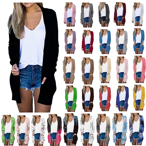 2023 Strickjacke Damen Lang Einfarbig Leichter Sommer Cardigan Herbst Mantel Blumendruck Mittellang Trenchcoat Long Windjacke Langarmshirt Sonnenschutzshirt Sommerjacke Urlaub Strand Bluse von Susenstone