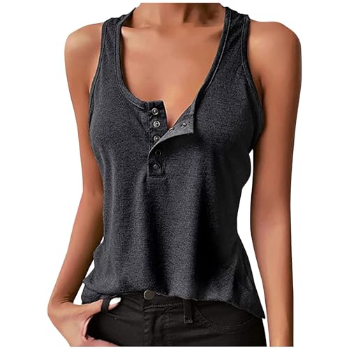 Basic Tank Top Damen Cropped Strap Cami Sommer Weste Shirt Lässiges ärmelloses T-Shirt Damen Oberteile Eng Einfarbig Damenweste Druckknopfweste Rundhalsausschnitt Y2K Tops Sportoberteile Frauen von Susenstone