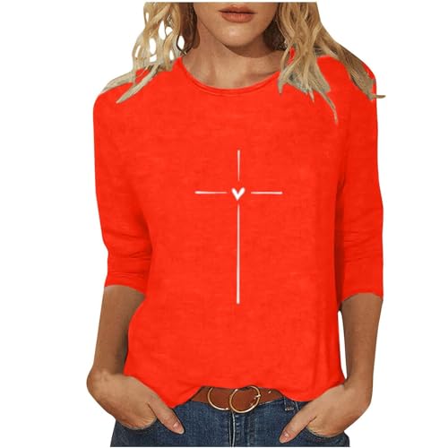 Bluse Damen, Sieben-Viertel-Ärmel,Tshirt Ladies Frühling, Sport Oberteile Sweatshirt Oversized Lässig Langärmeliges Rundhals Shirt Täglich, Rundhalsausschnitt, Dreiviertelärmel, Lockeres Tops von Susenstone