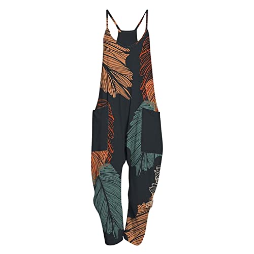 Damen Jumpsuit Damen Latzhose Lose Strampler Overall Frauen Sommer Blumendruck Wide Leg Playsuit Damen Jumpsuit Sommer Ärmellos Latzhose Loose Strampler Elegant Sommerhose von Susenstone