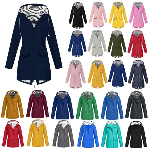 Damen Regenjacke mit Kapuze Wasserdicht Windbreaker Leichte Outdoorjacke Wasserdichter Windproof Regenmantel Atmungsaktiv Wetterfest Übergangsjacke Herbst- und Winterjacke mit Reißvers und Taschen von Susenstone