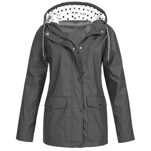 Damen Regenjacke mit Kapuze Wasserdicht Windbreaker Leichte Outdoorjacke Wasserdichter Windproof Regenmantel Atmungsaktiv Wetterfest Übergangsjacke Herbst- und Winterjacke mit Reißvers und Taschen von Susenstone