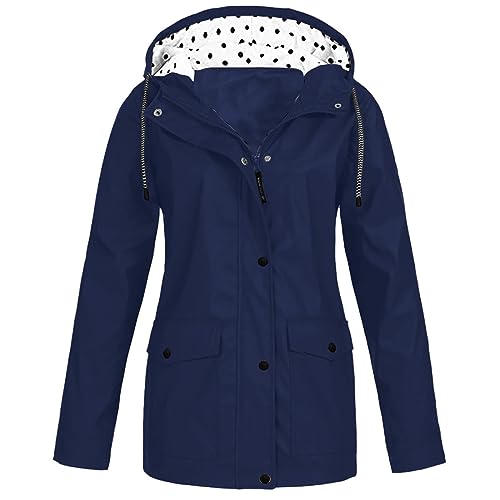 Damen Regenjacke mit Kapuze Wasserdicht Windbreaker Leichte Outdoorjacke Wasserdichter Windproof Regenmantel Atmungsaktiv Wetterfest Übergangsjacke Herbst- und Winterjacke mit Reißvers und Taschen von Susenstone