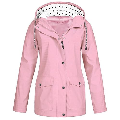 Damen Regenjacke mit Kapuze Wasserdicht Windbreaker Leichte Outdoorjacke Wasserdichter Windproof Regenmantel Atmungsaktiv Wetterfest Übergangsjacke Herbst- und Winterjacke mit Reißvers und Taschen von Susenstone