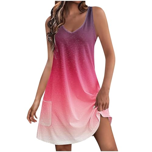 Damen Sommerkleider Teenager Mädchen Sommer Strandkleid Trägerkleid Vertuschung Westenkleid Sexy Sommerkleid Damen Knielang Kleid Mit Taschen Lässiges Bedrucktes Kleider ärmelloses Slipkleid von Susenstone