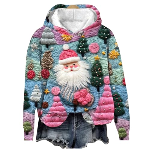 Damen Weihnachten Hoodie Weihnachten Bedrucktes Rundhalsa Langarm Sweatshirt mit Kapuze Grinch Druck Kapuzenpullover Kreativer Weihnachts Pullover Mode Locker Sweatshirts Festlich Oberteile Tops von Susenstone