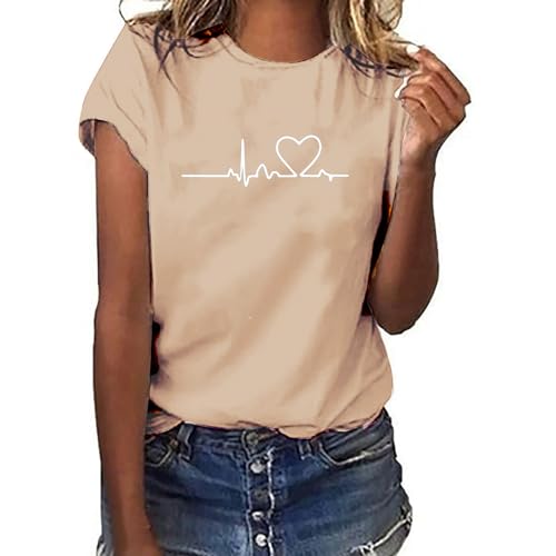 Elektrokardiogramm Ausgedruckt Tops Damen Sommer T-Shirts Kurzarm Sportshirt Elegante Pullover Teenager Bluse Basic Crop Top Sale Angebote Einfaches Casual Tshirt Oversize Vielseitiges Oberteil von Susenstone